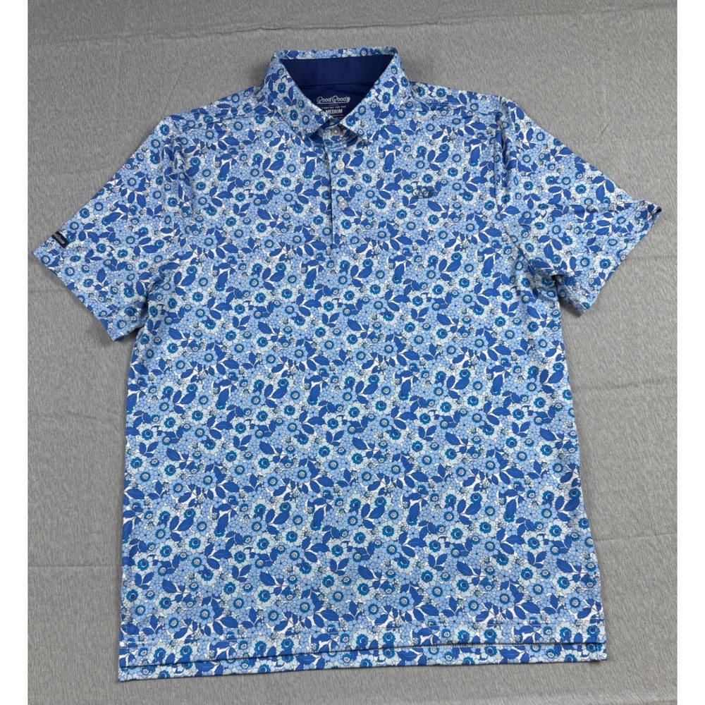 Good Good Golf Fighting For Par Mens Medium Blue Floral Performance Polo Shirt